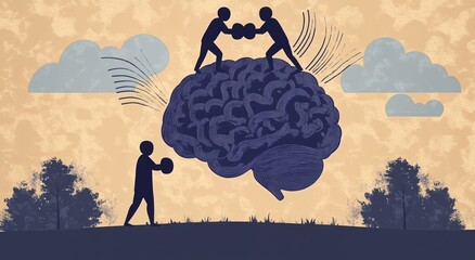 Psychological Conflict and Inner Struggle in a Boxing Match Conceptual Illustration