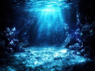 Exploring an Underwater Cave with Glowing Features Ocean Depths Nature Ethereal Environment Serene Viewpoint Mystical Concept