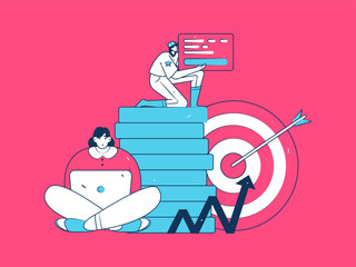 Marketing planning business characters flat vector concept operation hand drawn illustration
