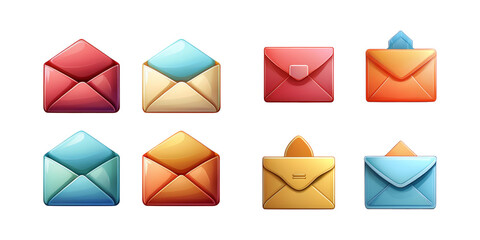 Colorful Envelope Icons for Digital Communication, isolated on transparent background