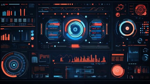 Futuristic Technology Interface with Data Visualizations and Controls