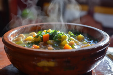 Steaming Bowl of Hearty Vegetable Soup
