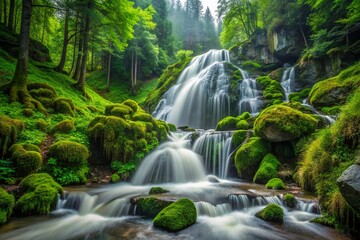 Naklejka premium Bavarian Forest's breathtaking waterfall, a breathtaking AI creation.