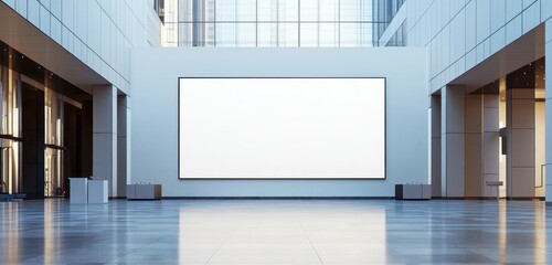 Office lobby setup with a mockup wall flanked by symmetrical conference rooms.