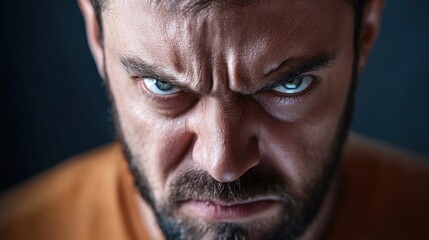 Fototapeta premium Man with a fierce expression, showing courage and determination