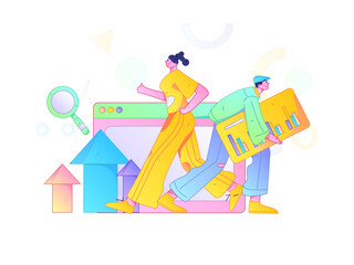 Marketing planning business characters flat vector concept operation hand drawn illustration
