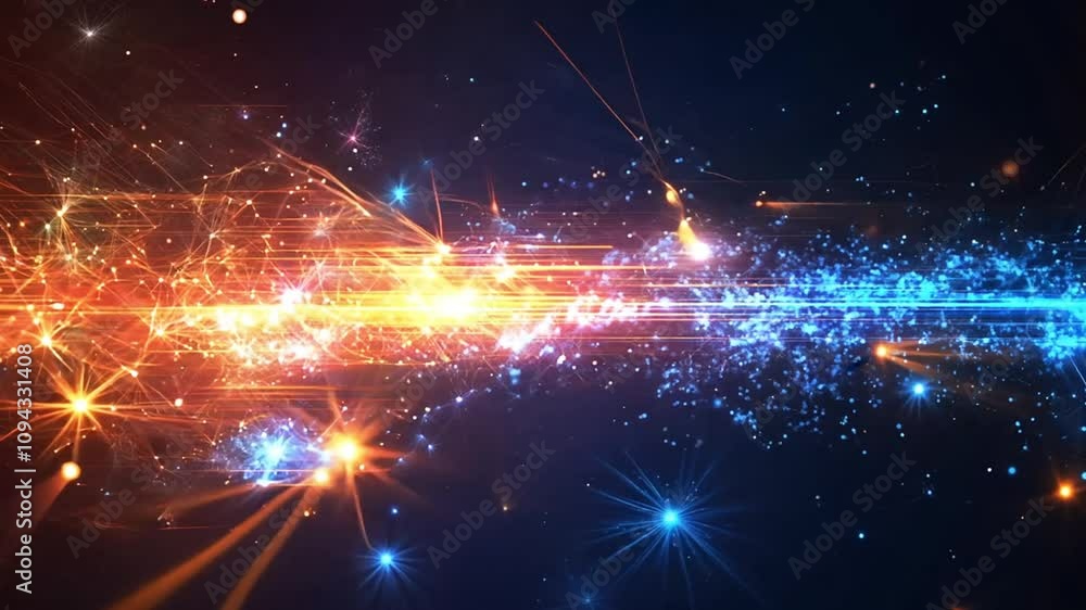 Wall mural abstract digital data visualization with bright glowing lines and particles