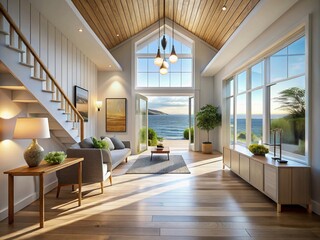 Obraz premium Coastal Modern Entrance Hall, Scandi Style, AI Long Exposure