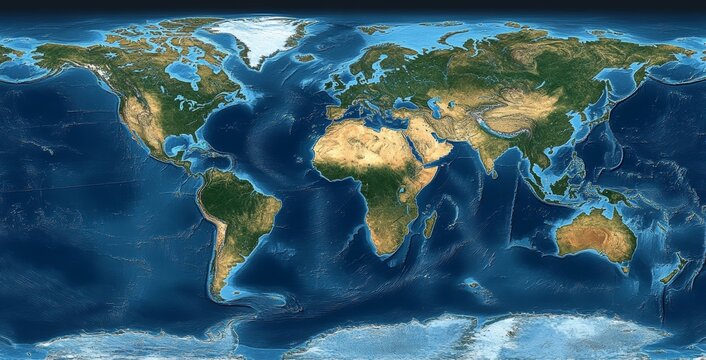 Fototapeta Detailed Digital World Map Satellite View Global Physical Terrain Landscape