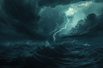 Fototapeta premium Lightning Strikes Over a Turbulent Ocean