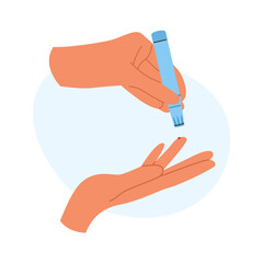 Blood sample collection by fingerstick. Diabetes awareness or self monitoring