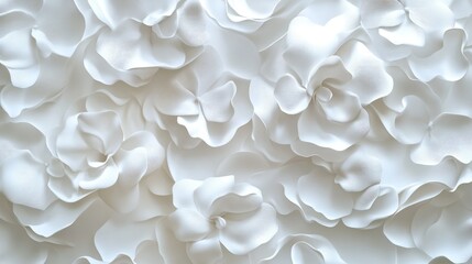 Graceful white 3D floral design with cascading petals, showcasing depth and perfect layering in a delicate style