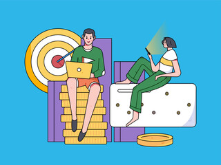 Marketing planning business characters flat vector concept operation hand drawn illustration
