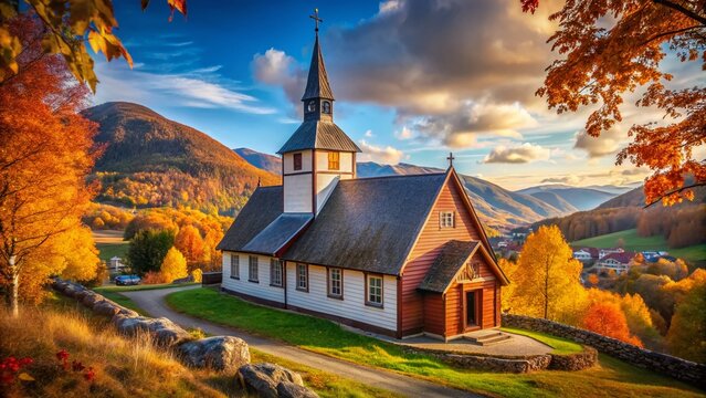 Deep focus on Nesbyen Church, Hallingdal, Norway.