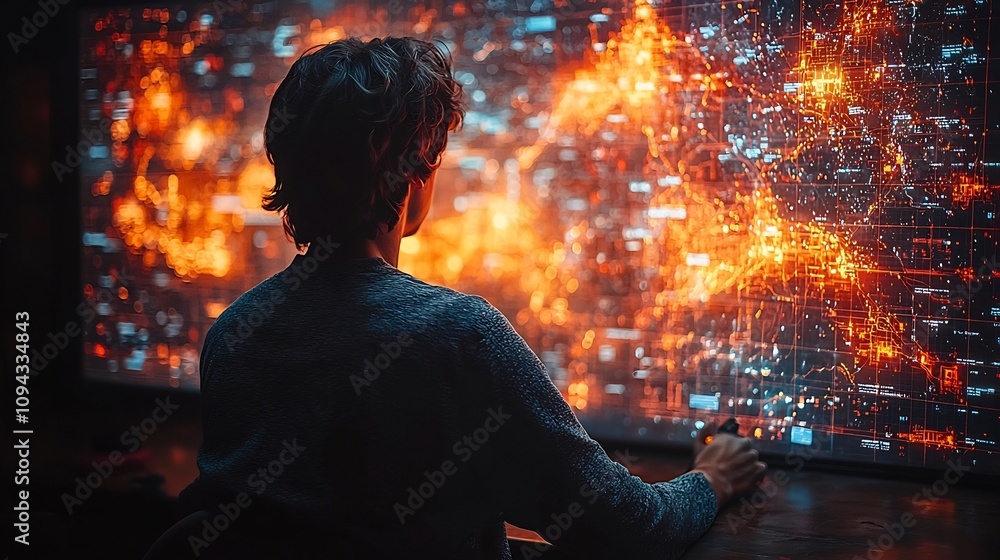 Poster logistics manager tracking global supply chains on holographic dashboard with 3d data visualization