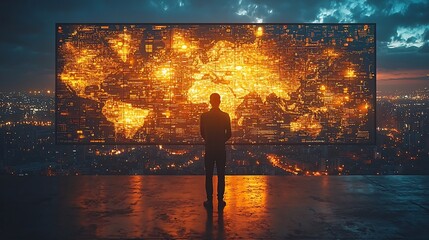 Logistics Manager Tracking Real Time Global Supply Chain Shipments on Holographic Dashboard