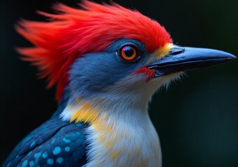 Vibrant woodpecker with striking red crest captured in lush greenery hours