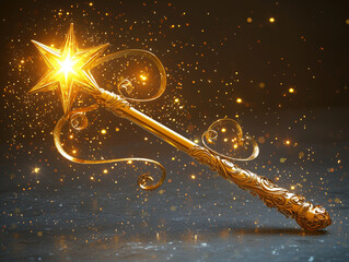 Golden fairy wand with radiant star tip