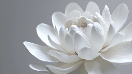A graceful 3D flower with pure white petals, layered to perfection, displaying depth and elegance