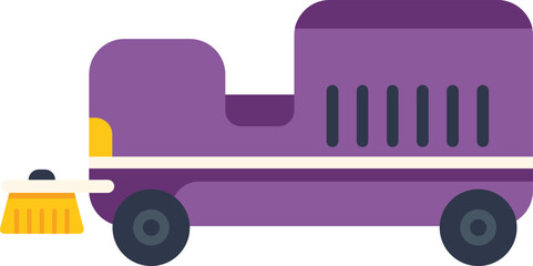 Illustration of a street sweeper truck cleaning the roadside with a brush using modern technology