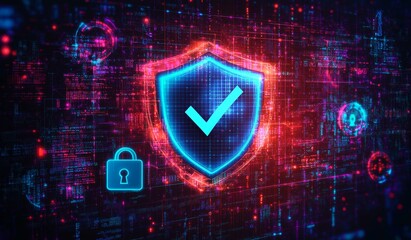 Cybersecurity Shield Checkmark Protection Digital Illustration