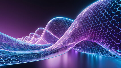 abstract Digital Wave background,Interconnected Hexagonal Grid with Radiant Blue and Violet Glow, tech background, technology backround copy space, copy space background