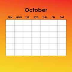October. Calendar planner. Corporate week. Template layout, 12 months yearly, white background. Simple design for business brochure, flyer, print media, advertisement. Week starts from Monday.