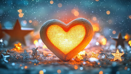Fototapeta premium Glowing heart and stars creating festive christmas atmosphere