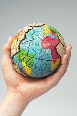 Cracked Earth in hand, environmental fragility, showing human impact on the planet