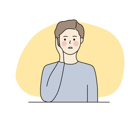 Young shy boy hiding his face peeking secretly. Hand drawn character vector design illustrations.