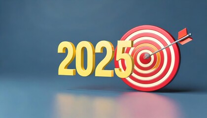 A colorful target with the year 2025 and an arrow hitting the bullseye, symbolizing goals and achievements for the future.
