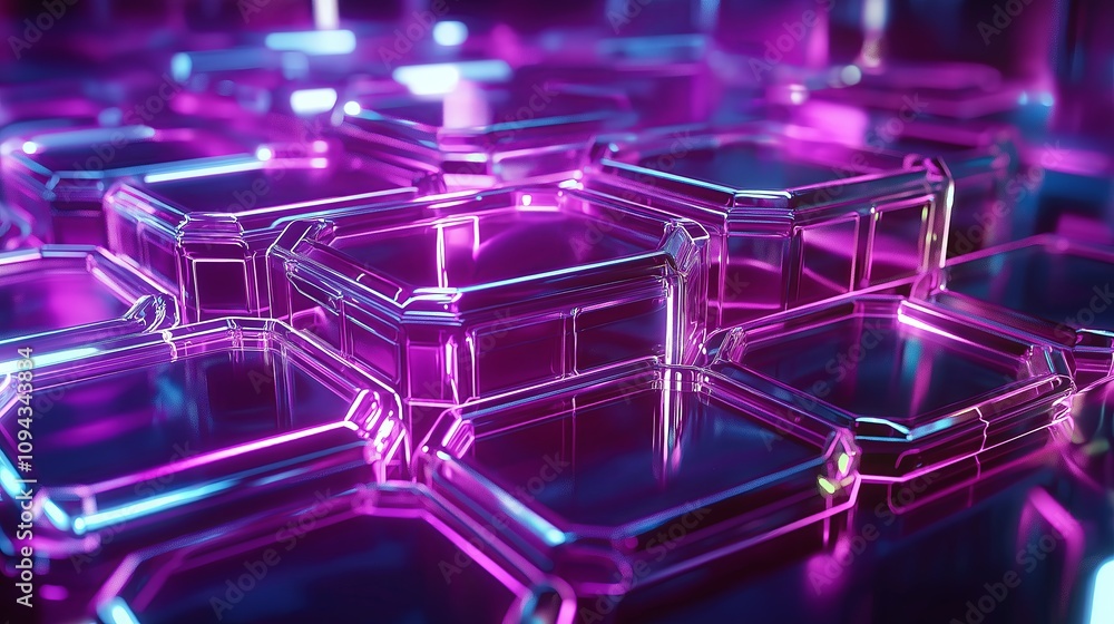Poster Abstract Hexagonal Grid with Neon Glow