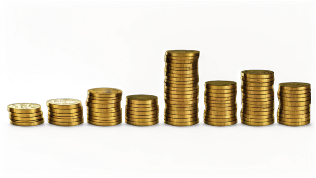 Here's a description suitable for a stock photo site, following your specifications.. Gold coins stacks showing growth.