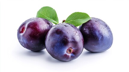 Obraz premium Juicy Plums: Fresh Harvest Close-Up on White Background. AI Generated