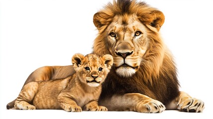 Majestic African Lion and Cub: A Stunning Wildlife Portrait. AI Generated