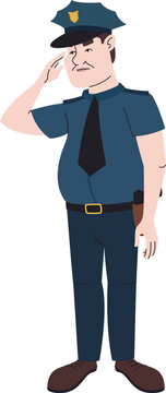 recommend clip art: Police officer giving salute. Male character in linear flat style.