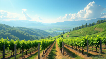 Naklejka premium a vineyard over the hill
