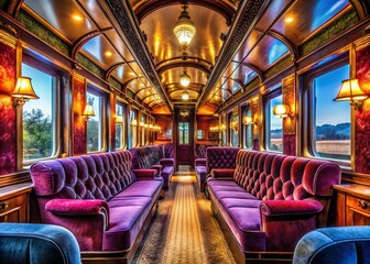 Fototapeta premium Luxurious Train Carriage, Bokeh Effect, Orient Express Style