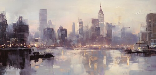 Fototapeta premium Impressionistic Cityscape Painting Of A Modern City Skyline
