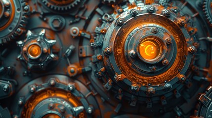 Industrial mechanism close-up workshop setting digital art detailed textures mechanical concepts for seo impact