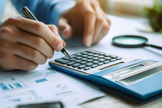 Doctor Calculating Healthcare Costs with Calculator and Pen in Office Setting
