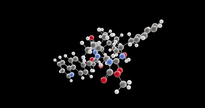 Atazanavir molecule, rotating 3D model of hiv protease inhibitors, looped video on a black background