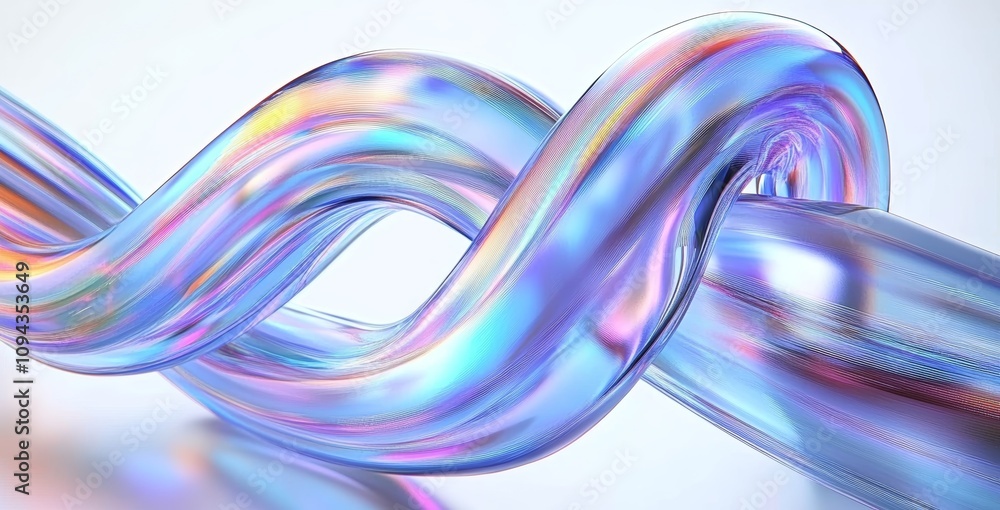 Poster futuristic iridescent ribbon structures glowing in colors on soft background