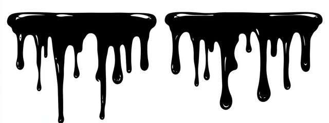 Black Dripping Liquid Shapes Abstract Vector Illustration Black White Paint Melt Drips
