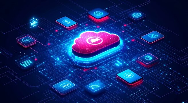 Cloud Computing Communication Platform Digital Illustration - Powered by Adobe