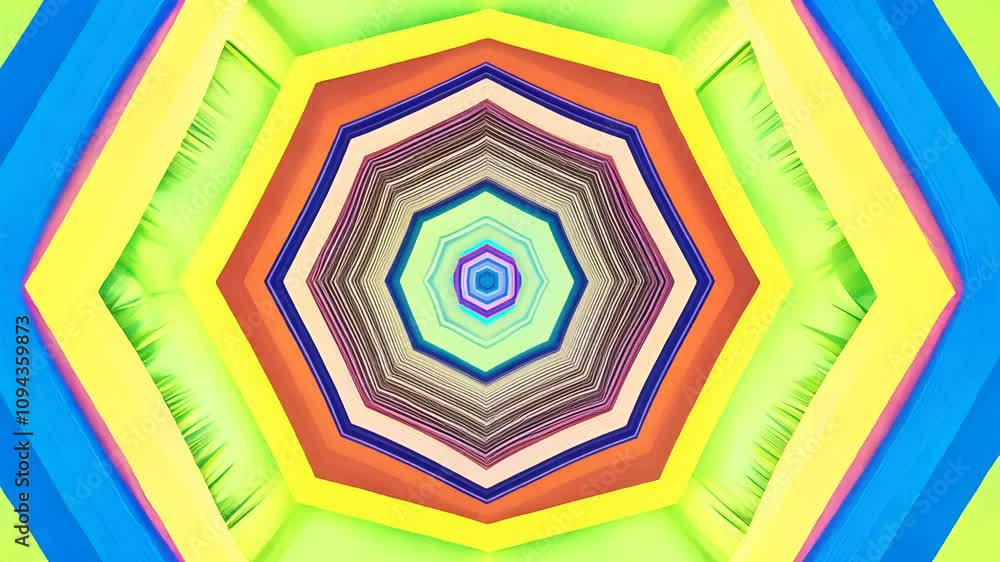 Poster camera dollies out and rotates around a central point, revealing a kaleidoscopic pattern of geometri