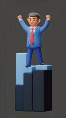 Businessman Sitting on a Growing Bar Graph with a Happy Pose celebrating success