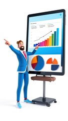 3D Businessman Giving a Presentation Pointing at a Graph