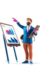 3D Businessman Giving a Presentation Pointing at a Graph