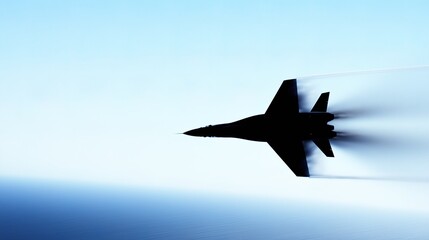 Aircraft rapidly breaking the sound barrier, creating a visible shockwave in the sky, symbolizing the pursuit of speed and technological advancement.